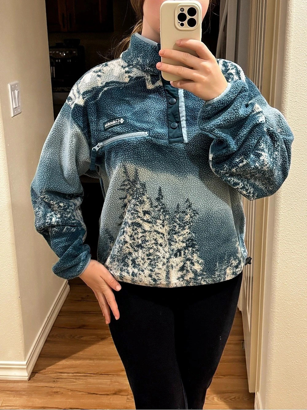 Columbia Women's Helvetia II Printed Cropped Half Snap Fleece Blue & White